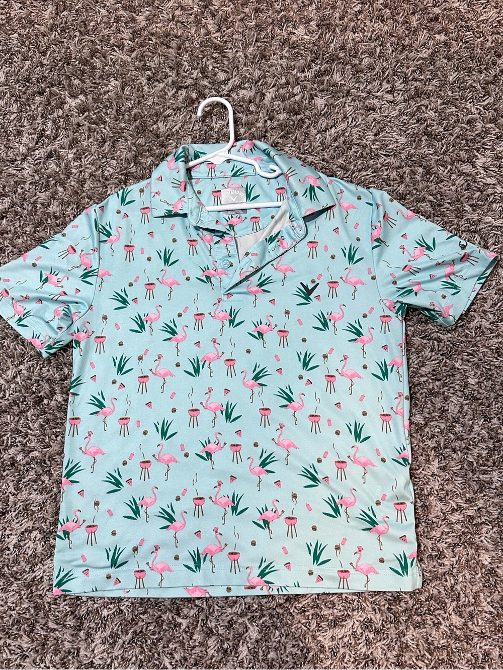 Callaway boys Mint Polo with Pink Flamingo Print